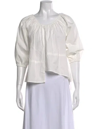 Pre-owned Apiece Apart Scoop Neck Three-quarter Sleeve Blouse In White