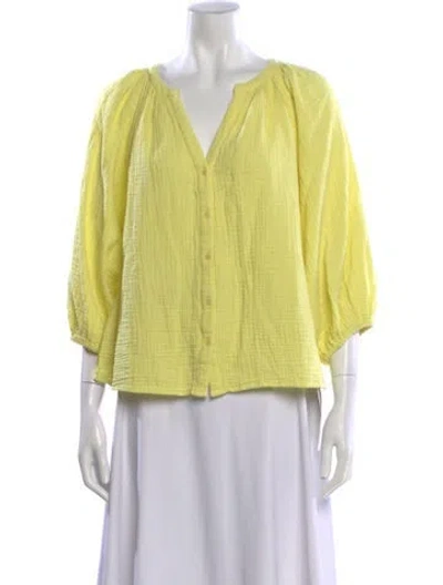 Pre-owned Apiece Apart Scoop Neck Three-quarter Sleeve Blouse In Yellow