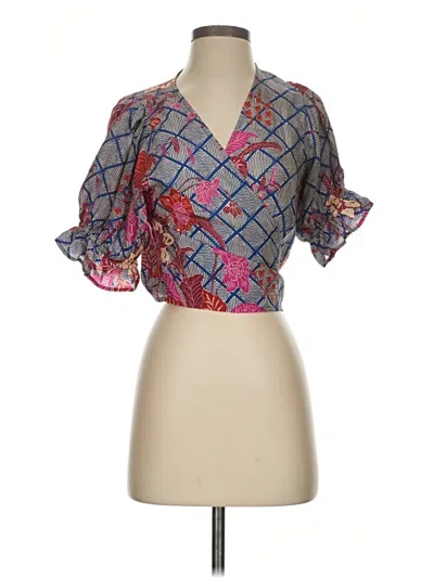 Pre-owned Apiece Apart Short Sleeve Silk Top Purple Square Neckline Tops