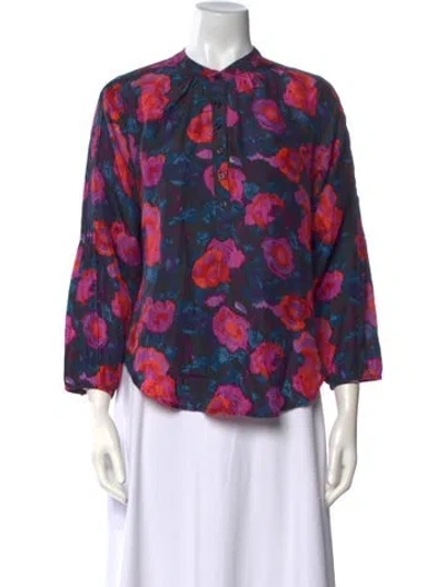 Pre-owned Apiece Apart Silk Floral Print Blouse In Black