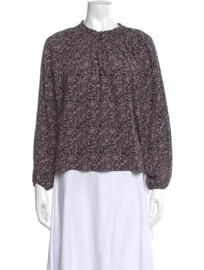 Pre-owned Apiece Apart Silk Floral Print Blouse In Blue