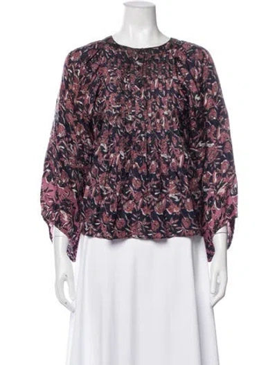 Pre-owned Apiece Apart Silk Floral Print Blouse In Blue