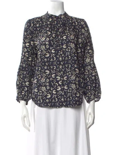 Pre-owned Apiece Apart Silk Floral Print Blouse In Blue