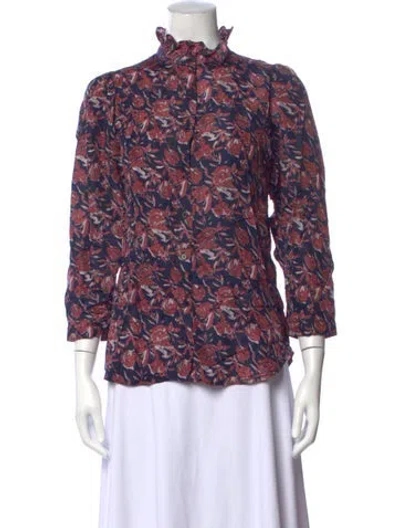 Pre-owned Apiece Apart Silk Floral Print Blouse In Blue