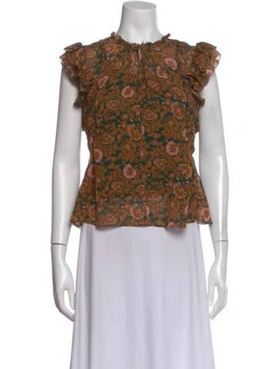 Pre-owned Apiece Apart Silk Floral Print Blouse In Brown