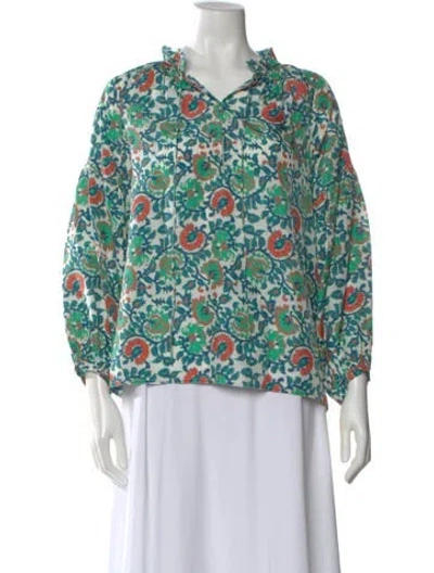 Pre-owned Apiece Apart Silk Floral Print Blouse In Green