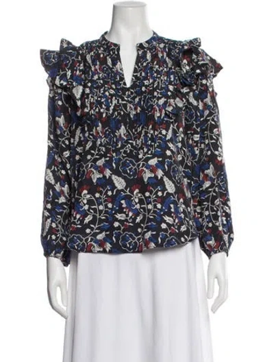 Pre-owned Apiece Apart Silk Floral Print Blouse In Multi