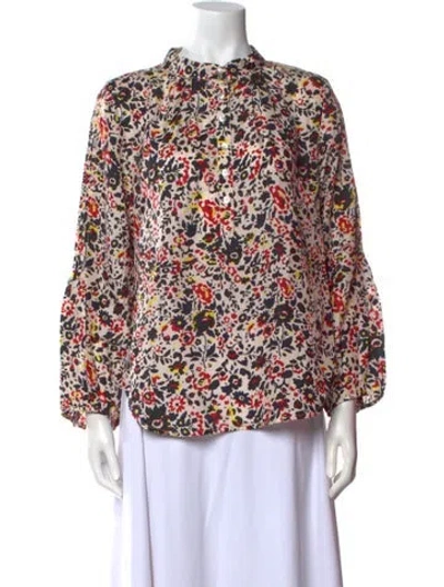 Pre-owned Apiece Apart Silk Floral Print Blouse In Neutral