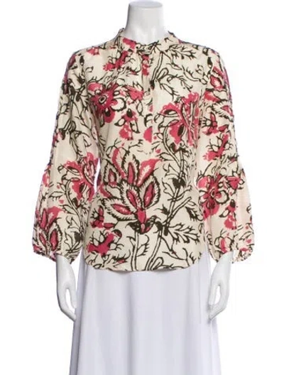 Pre-owned Apiece Apart Silk Floral Print Blouse In Neutral