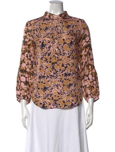 Pre-owned Apiece Apart Silk Floral Print Blouse In Neutral