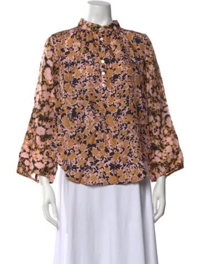 Pre-owned Apiece Apart Silk Floral Print Blouse In Neutrals