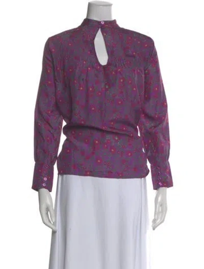Pre-owned Apiece Apart Silk Floral Print Blouse In Purple