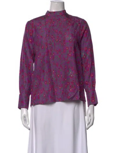 Pre-owned Apiece Apart Silk Floral Print Blouse In Purple