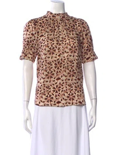 Pre-owned Apiece Apart Silk Floral Print Blouse In Red