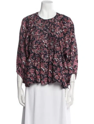 Pre-owned Apiece Apart Silk Floral Print Blouse W/ Tags In Blue