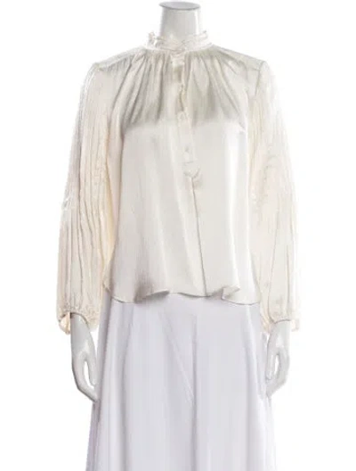 Pre-owned Apiece Apart Silk Long Sleeve Blouse In Neutral