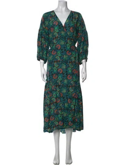 Pre-owned Apiece Apart Silk Midi Length Dress In Black/blue/green