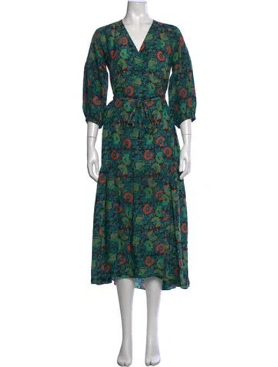 Pre-owned Apiece Apart Silk Midi Length Dress In Green