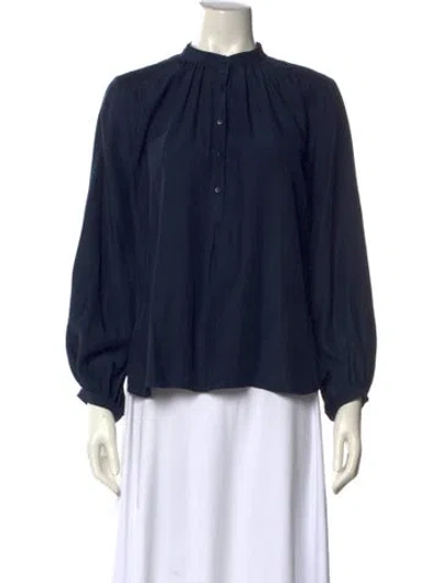 Pre-owned Apiece Apart Silk Mock Neck Blouse In Blue