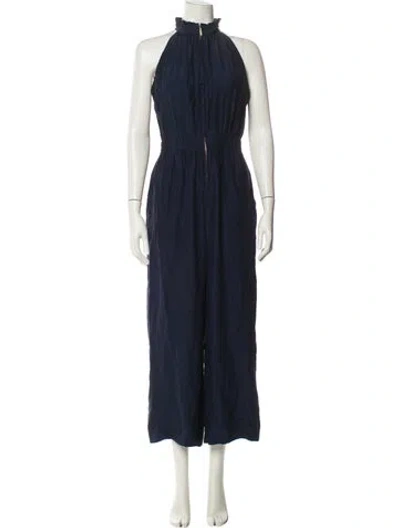 Pre-owned Apiece Apart Silk Mock Neck Jumpsuit In Blue