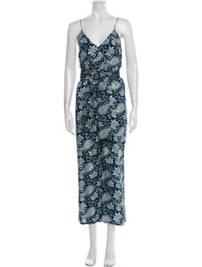 Pre-owned Apiece Apart Silk Paisley Print Jumpsuit In Blue