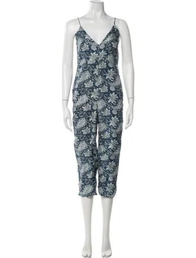 Pre-owned Apiece Apart Silk Paisley Print Jumpsuit In Blue
