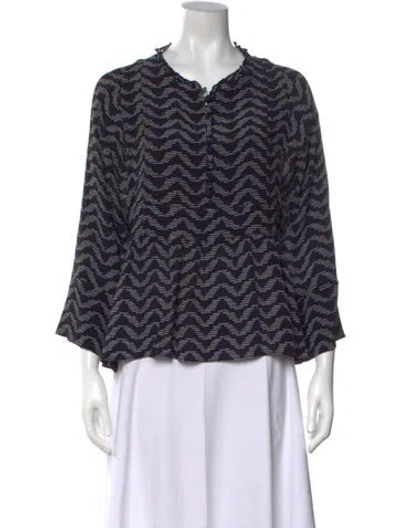 Pre-owned Apiece Apart Silk Printed Blouse In Blue