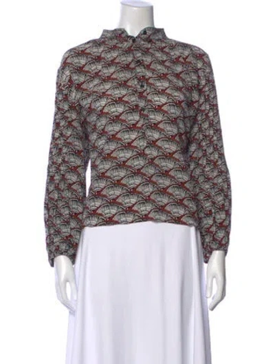 Pre-owned Apiece Apart Silk Printed Blouse In Brown