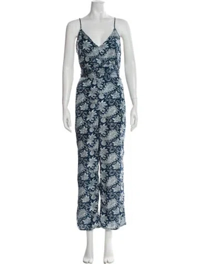 Pre-owned Apiece Apart Silk Printed Jumpsuit In Blue