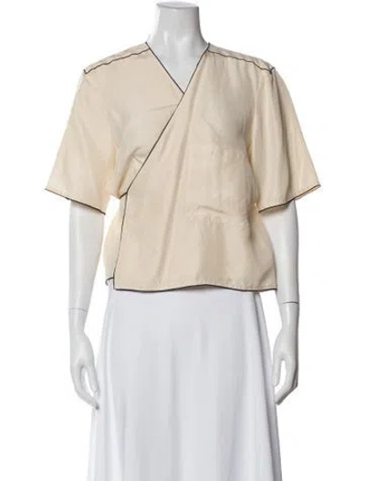 Pre-owned Apiece Apart Silk V-neck Blouse In Neutral