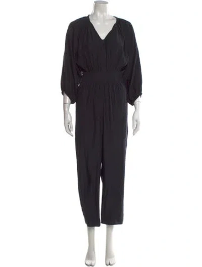 Pre-owned Apiece Apart Silk V-neck Jumpsuit In Black