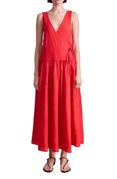Apiece Apart Sleeveless Tiered Wrap Maxi Dress In Poppy Red