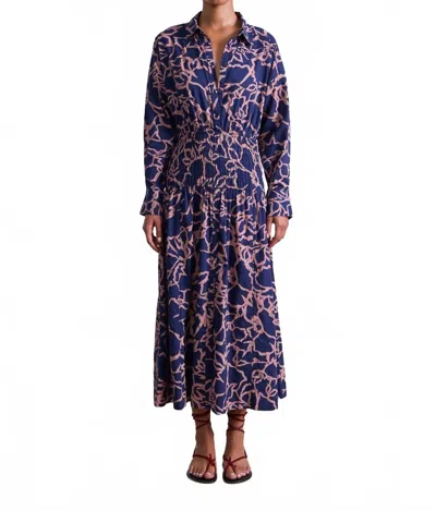 Apiece Apart Sophia Smocked Shirt Dress In Large Lace Floral Navy In Multi