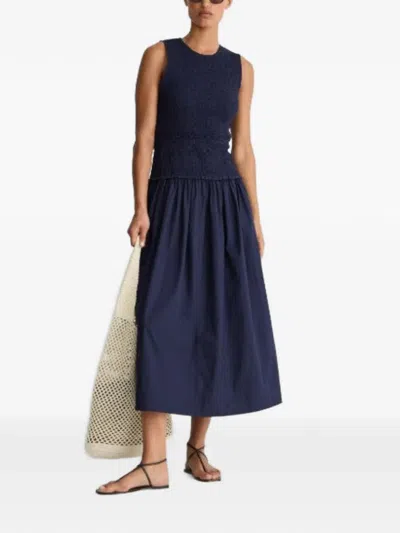 Apiece Apart Smocked-waist Flared Dress In Blue