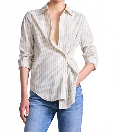 Apiece Apart Sodi Wrap Button Up In Pina Stripes Cream & Navy In Multi