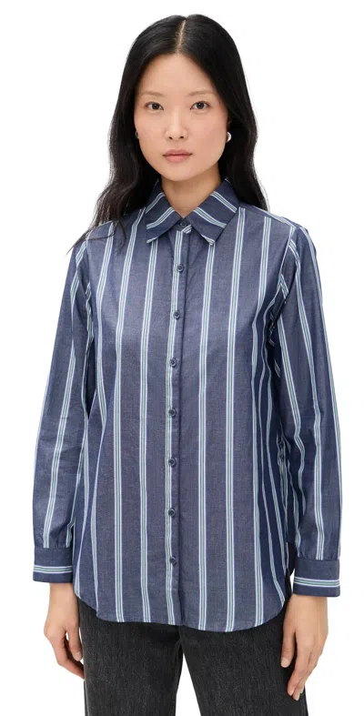 Apiece Apart Sodi Wrap Button Up Indigo Stripe In Purple