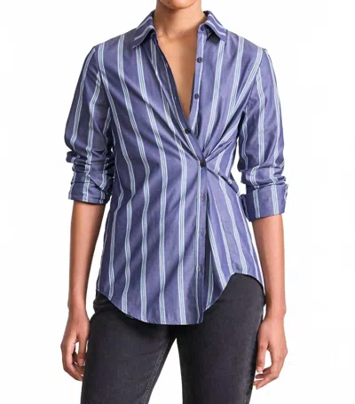 Apiece Apart Sodi Wrap Button Up Top In Indigo Stripe In Blue