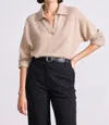 Apiece Apart Softest Tissue Weight Henley Top In Sand In Metallic