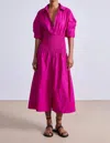 APIECE APART SOPHIA SMOCKED SHIRT DRESS IN FUCHSIA