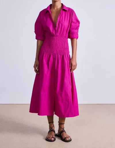 Apiece Apart Sophia Smocked Shirt Midi Dress In Fuchsia In Pink