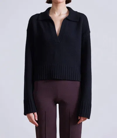 Apiece Apart Split Neck Henley Top In Black