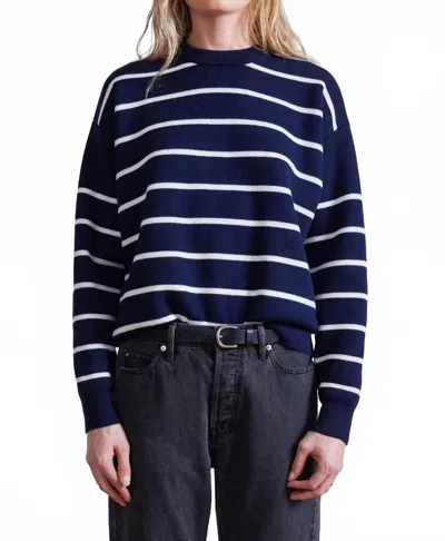 Apiece Apart Sportif Sweater In Navy & Cream Stripe In Blue
