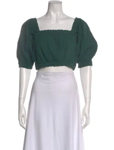 Pre-owned Apiece Apart Square Neckline Short Sleeve Crop Top In Green