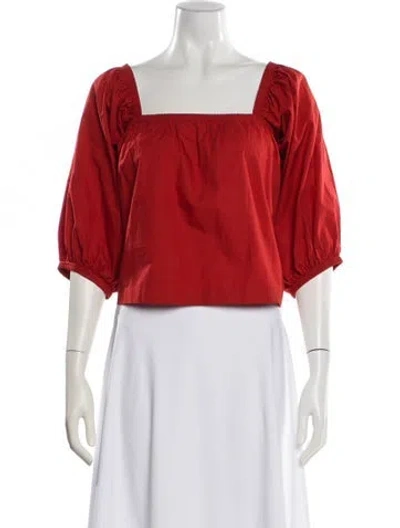 Pre-owned Apiece Apart Square Neckline Three-quarter Sleeve Blouse In Red