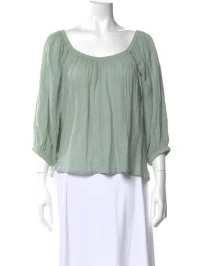 Pre-owned Apiece Apart Square Neckline Three-quarter Sleeve Top In Green