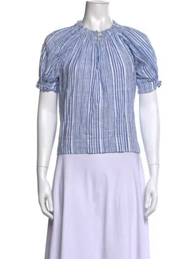 Pre-owned Apiece Apart Striped Crew Neck Blouse In Blue