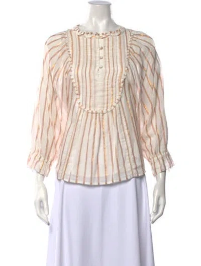 Pre-owned Apiece Apart Striped Crew Neck Blouse In White