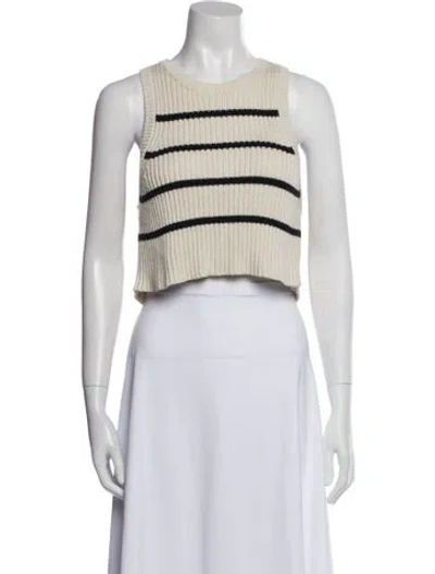 Pre-owned Apiece Apart Striped Crew Neck Crop Top In Neutral