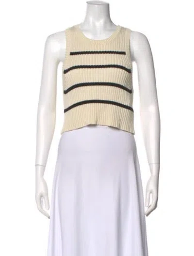 Pre-owned Apiece Apart Striped Crew Neck Crop Top In White