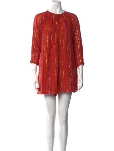 Pre-owned Apiece Apart Striped Crew Neck Romper In Red